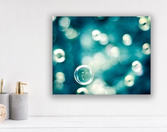 Bubbles Art Print Canvas Photo, Kids Bathroom Decor, Teal Pictures, Powder Room Decor, Laundry Room, Turquoise Wall Art, Nursery Prints Aqua