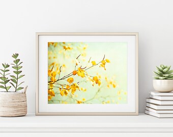 Mint Wall Art, Mustard Yellow Decor - Botanical Print, Shabby Chic Wall Art, Girl Nursery, Bedroom Decor Women, Photography Nature