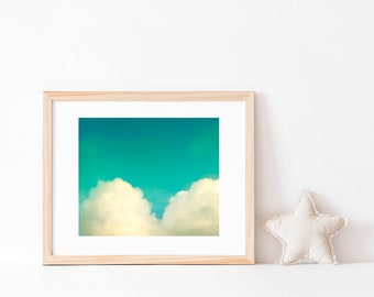 Heart Print Cloud Love Picture - Teal Artwork, Girl Nursery, Aqua Wall Art, Girls Bedroom Decor, Turquoise Wall Art, Romantic Wall Art