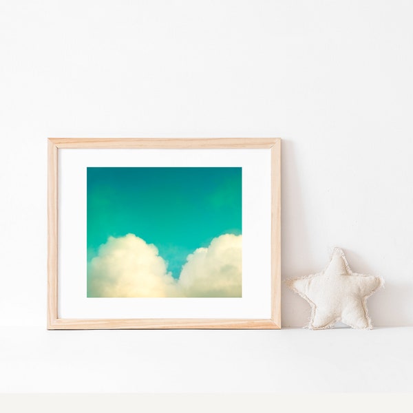 Heart Print Cloud Love Picture - Teal Artwork, Girl Nursery, Aqua Wall Art, Girls Bedroom Decor, Turquoise Wall Art, Romantic Wall Art