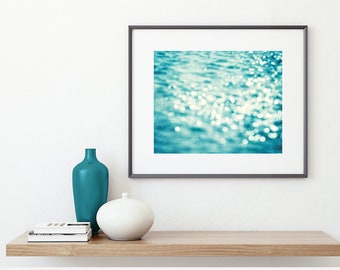 Abstract Photography - Ocean Water Print, Aqua Wall Art, Blue Sparkle Photo, Girl Nursery Decor, Bathroom Prints, Modern Sparkly Picture