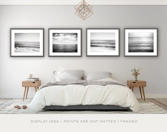 Ocean Black and White Photography Set - Four Seascape Photographs 4 - grey sea horizon landscapes, gray gallery wall prints, nautical photos