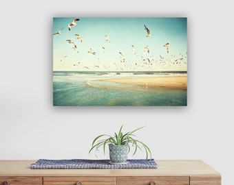 Beach Canvas Wall Art, Seagull Print - Ocean Pictures, Teal Artwork, Coastal Art, Turquoise Wall Art, Mint Green Print, Aqua Sea Photography