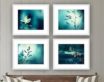 Botanical Print Set of 4, Teal Artwork, Set of Four Prints, Gallery Wall Art Set, Turquoise Wall Art, Photography Nature, Dark Aqua Decor