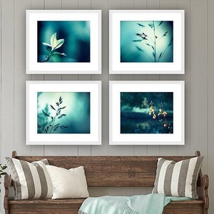 Botanical Print Set of 4, Teal Artwork, Set of Four Prints, Gallery Wall Art Set, Turquoise Wall Art, Photography Nature, Dark Aqua Decor