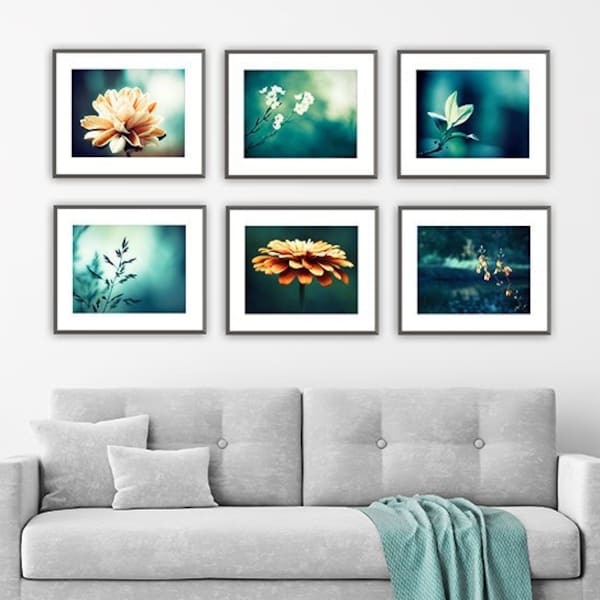 Set di stampe Teal Nature - Moderna galleria floreale da parete (set di 6)