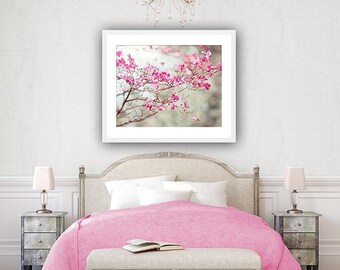 Grey and Pink Wall Art - Dogwood Print, Flower Photography Nature, Floral Nursery Prints, Bedroom Decor Women, Little Girl Room, Shabby Chic