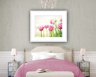 Bedroom Decor Women, Pink Wall Art Tulip Print - Girly Wall Art, Flower Photography, Shabby Chic Wall Art, Floral Art Print