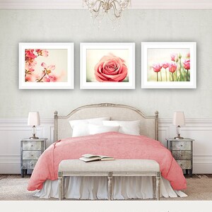 Set de fotografía floral en coral rosa - Arte mural para habitación infantil (juego de 3)