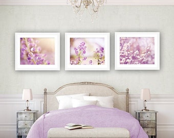Purple Flower Set, lavender floral photography, pastel nursery wall art girls room decor, nature art prints, pale light purple pictures