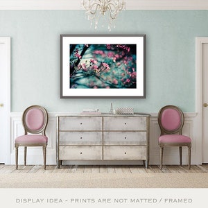 Blue Pink Floral Art Print, dogwood photography dark aqua picture flower wall art nature tree branches print branch, "I Never Walk Alone"