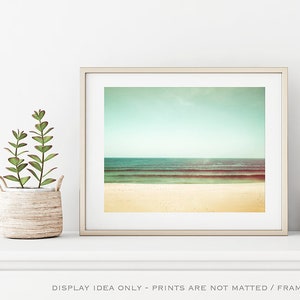 Mint Green Wall Art Ocean Print Beach Artwork, Coastal Cottage Decor, Pastel Beach Print, Beach House Gift, Sea Horizon Photo image 1