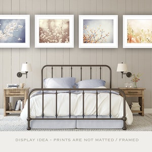 Farmhouse Wall Art Print Set of Four - Country Artwork, Rustic Pictures, Botanical Print Set in Blue, Beige