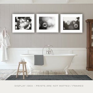 Bathroom Wall Decor - Fine Art Photography Print Black & White Gallery Wall Set of 3 Water Bubbles Poster Prints