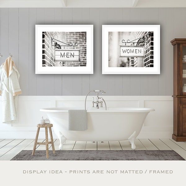 Bathroom Photography Set, Women Men Sign Photography, Bathroom Black and White Photos, Grey Bath Wall Art, Gray Bathroom Decor, Bathroom Art