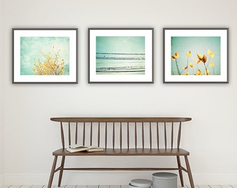 Mint Print Set - Three 11x14, 8x10 Photographs, mint green yellow turquoise 3 teal blue photo set three wall art print nature photography