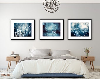 Navy Wall Art Set - dark blue photography three nature photos navy white botanical pictures branches artwork branch wall decor 11x14, 8x10