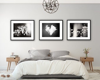 Heart Photography Set, Black and White Photos, Love Photography, Heart Art Prints, Black and White Heart Pictures, Dark Neutral Love Decor