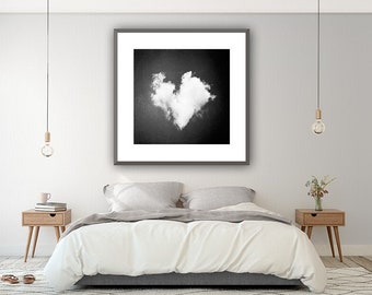 Heart Cloud Print - Black & White Photography Skyscape Print Modern Wall Art Heart Nursery Print Wall Art or Wedding Gift "All My Love"