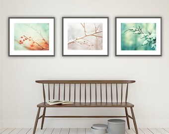 Rustic Christmas Winter Photography, Set of Three Wall Art Prints, Mint Christmas, Farmhouse Art Work, Nature Photos