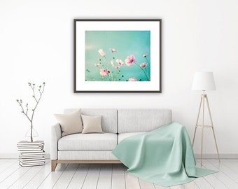 Flower Photography - aqua blue pink wall art floral photo pastel decor pale spring nature print white teal 8x10 Photograph, "Beauty Upon Us"