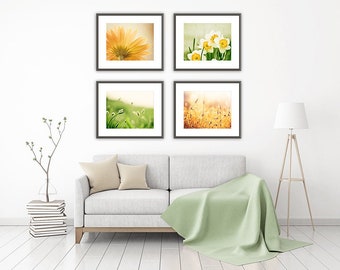 Nature Photography Set of Four Prints - Botanical Print Set of 4, Above Couch Wall Decor, Mustard Yellow Decor, Green Gallery Wall Art Set