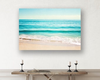 Ocean Canvas Gallery Wrap, large beach landscape wall art aqua blue print teal turquoise cream sea canvas photography, "Summer's Dream"