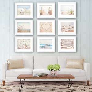 Pale Beach Photography Set, white cream light beige brown coastal prints 9 nine 11x14, 8x10, 5x7 ocean sea dune blue seashore wall art shore