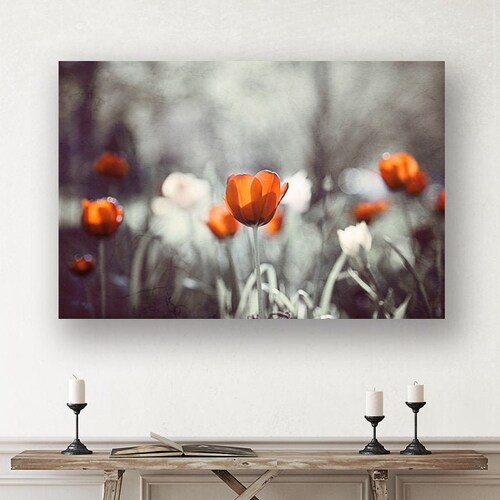 Burnt Orange Grey Canvas Art Print Dark Gray Tulip Flower Etsy