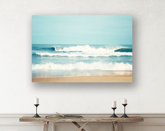 Large Ocean Canvas - seascape wall art sea blue waves beach canvas gallery wrap nautical wall hanging seashore photography, "Salty Sea Air"