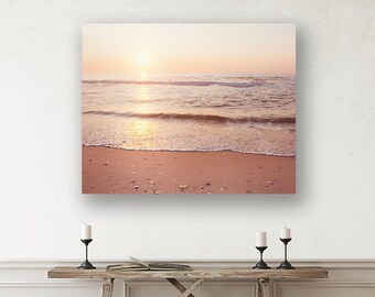 Beach Artwork Ocean Canvas Art - Coastal Cottage Decor, Peach Wall Art, Shabby Chic Beach Decor, Wave Print, Water Photography, Sea Wall Art