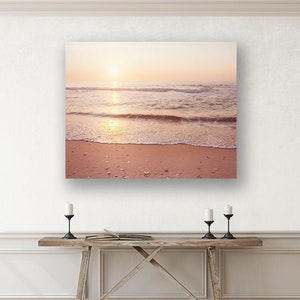 Beach Artwork Ocean Canvas Art Coastal Cottage Decor, Peach Wall Art, Shabby Chic Beach Decor, Wave Print, Water Photography, Sea Wall Art image 1