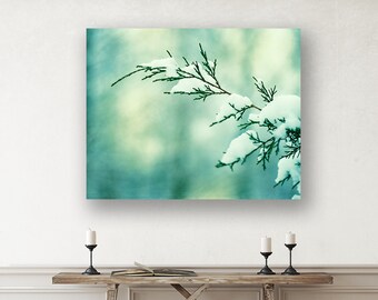 Winter Wall Art - Mint Christmas Canvas Prints, Rustic Christmas Decor, Snow Photo, Photography Nature