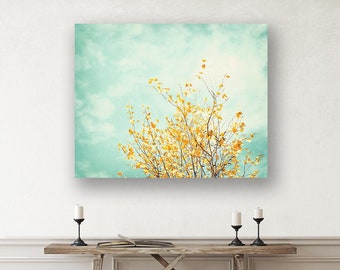 Large Canvas Tree Print - Photography Nature, Mint Nursery Decor, Yellow Art, Above Bed Art, Country Artwork, Botanical Photo, Cottage Chic