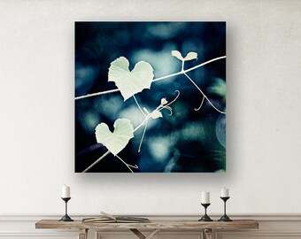 Large Nature Prints Art Canvas - Master Bedroom Decor, Heart Print, Love Decor, Leaf Print, Romantic Wall Art, Navy Wall Art, Green Print