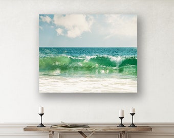 Ocean Print Large Canvas - Wave Wall Art, Beach Artwork, Coastal Cottage Decor, Water Photography, California Art, Blue Green White