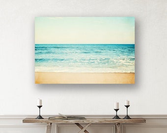 Ocean Canvas Art - Beach Decor Wall Art, Coastal Artwork, Aqua Seascape Photography, Sea Teal Pictures, Turquoise Wall Art, Beige