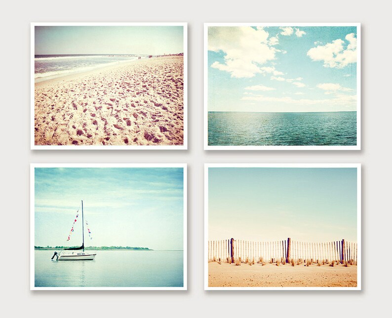 Beach Print Set of 4 Coastal Photography Light Blue Aqua Teal Etsy