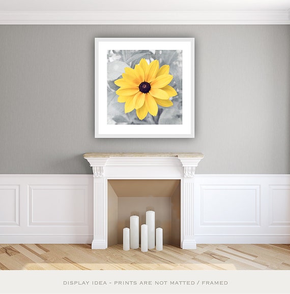 Yellow And Gray Wall Art Grey Flower Photography Nature Print Large Nursery Decor Baby Little Girls Room Botanical Photo Happy