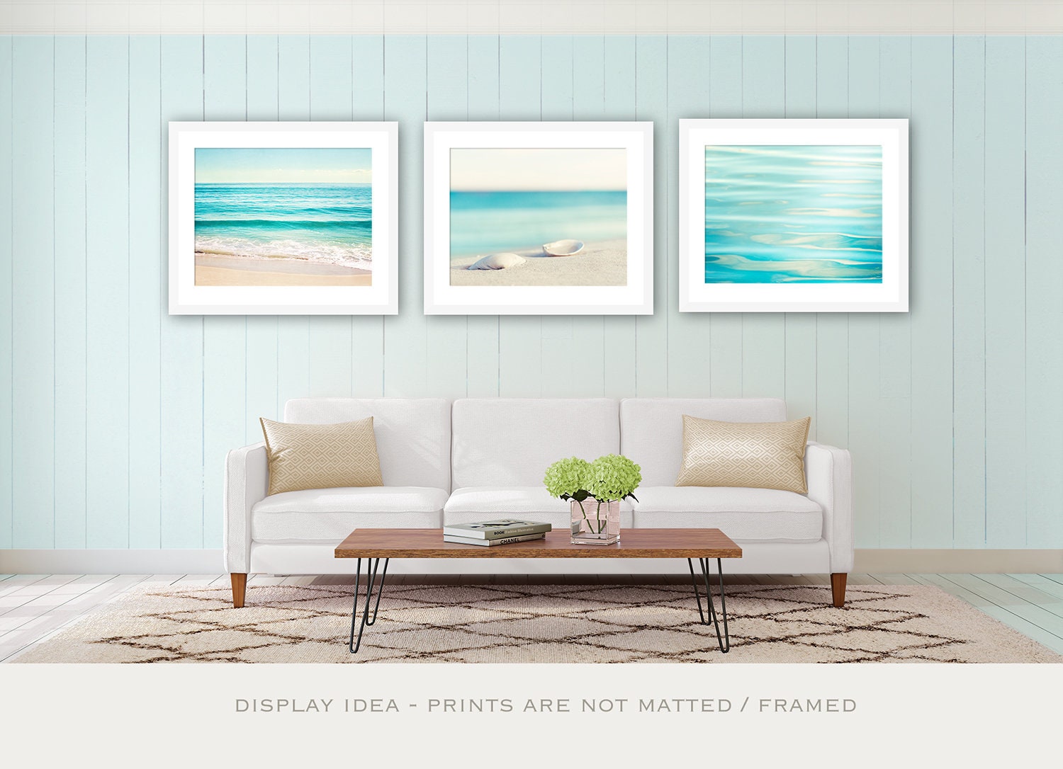 Navy Blue Beach Wall Art Decor Set of 4 Unframed Prints Coastal Home Decor