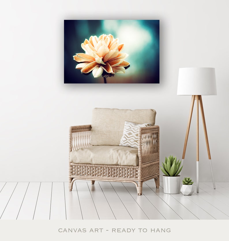 Teal Artwork Canvas Prints Modern Rustic Decor, Dark Aqua Wall Art, Botanical Photo, Turquoise Wall Art, Photography Nature, Beige, Orange image 3