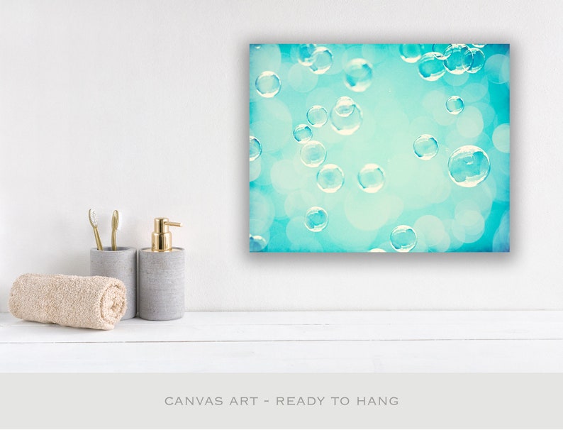 Kids Bathroom Decor Art Canvas Bubbles Art Print Aqua Wall Etsy