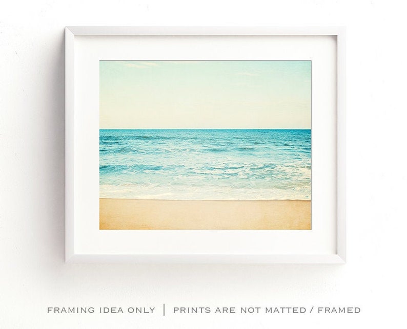 Ocean Wall Art Photography Print or Canvas, Aqua Blue Cream, Calming Beach Wall Art, Horizontal Picture, Large 24x36 Photograph Bedroom Art zdjęcie 2