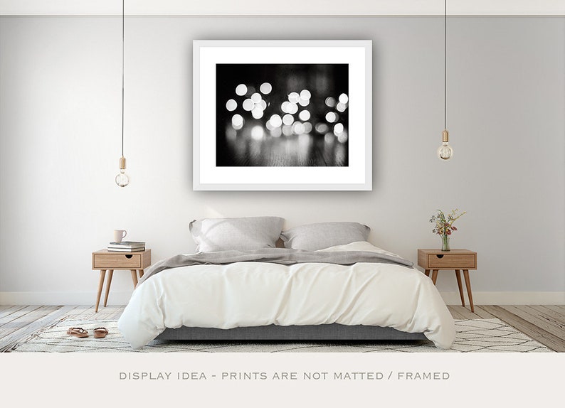 Black and White Large Abstract Art Above Couch Wall Decor, Teen Girl Wall Art, Sparkly Photography, Modern Home Decor, Dark Sparkle Lights image 6