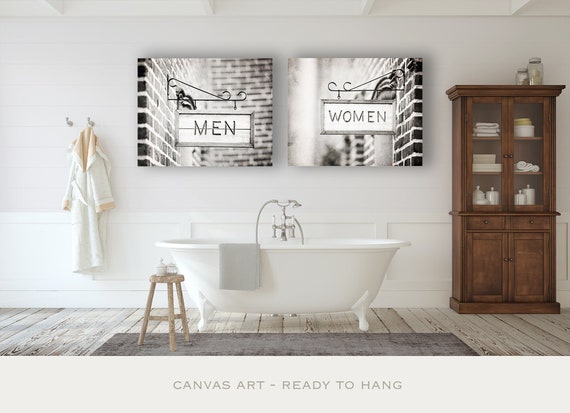 Rustic Bathroom Wall Decor - Farmhouse Bathroom Wall Art Set Of 2 Bath Pictures In Brown, Sepia - UK