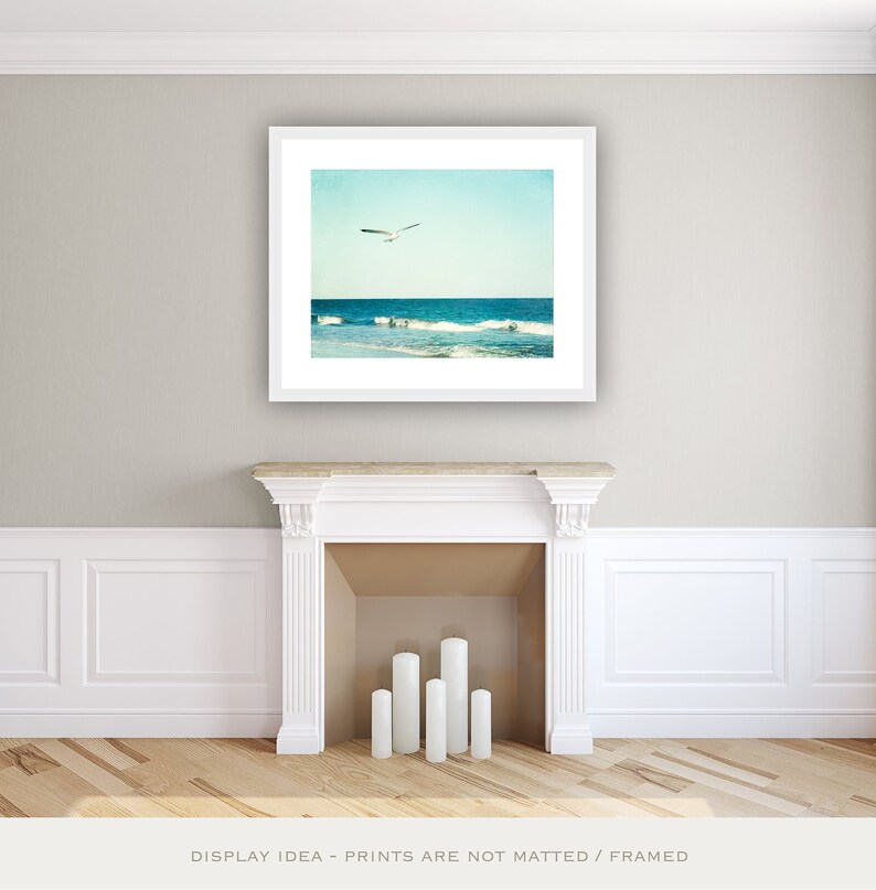 Seashore Photography beach house decor seagull bird blue aqua sea coastal wall art print nautical 11x14, 8x10 Photograph, Sea Breeze image 1