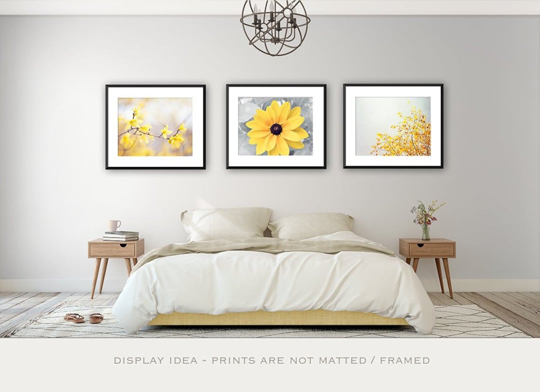 Gallery Wall Prints Bedroom Wall Decor Mustard Yellow & Gray Wall Art