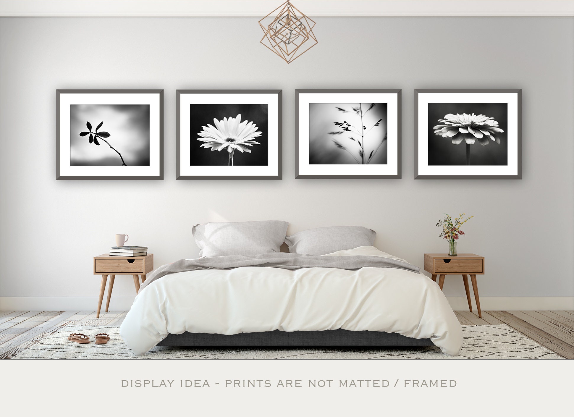 Black and White Photography Set Gray Prints Nature Photo Dark Four Botanical Etsy Modern Artwork Art Wall 4 Decor Set - Grey Flower Photographs