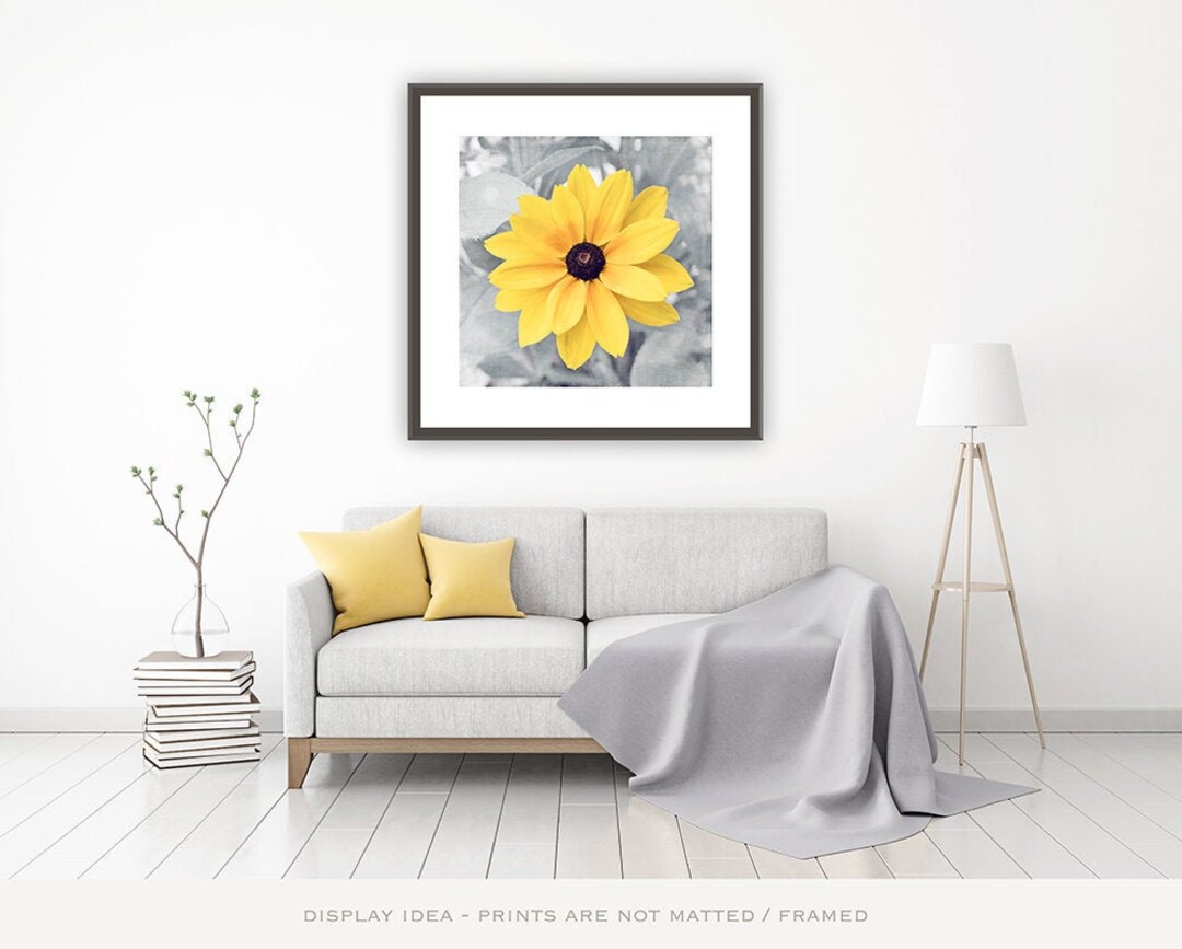 Yellow and Gray Wall Art, Yellow Grey Flower Photography Nature Print Large Nursery Decor Baby