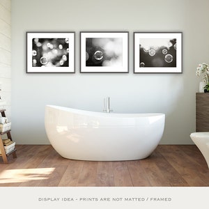 Bathroom Wall Decor Fine Art Photography Print Black & White Gallery Wall Set of 3 Water Bubbles Poster Prints image 3